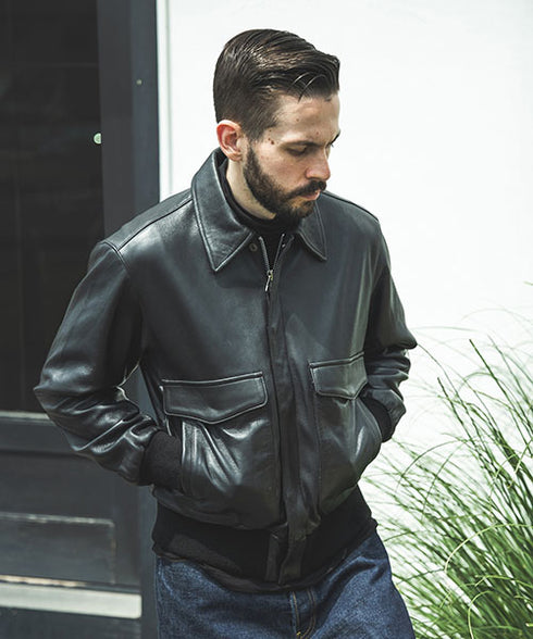 MR.OLIVE/ANTIQUE HAIR SHEEP LEATHER / FLIGHT JACKET ミスターオリーブ/アンティーク ヘアーシープレザー / フライトジャケット